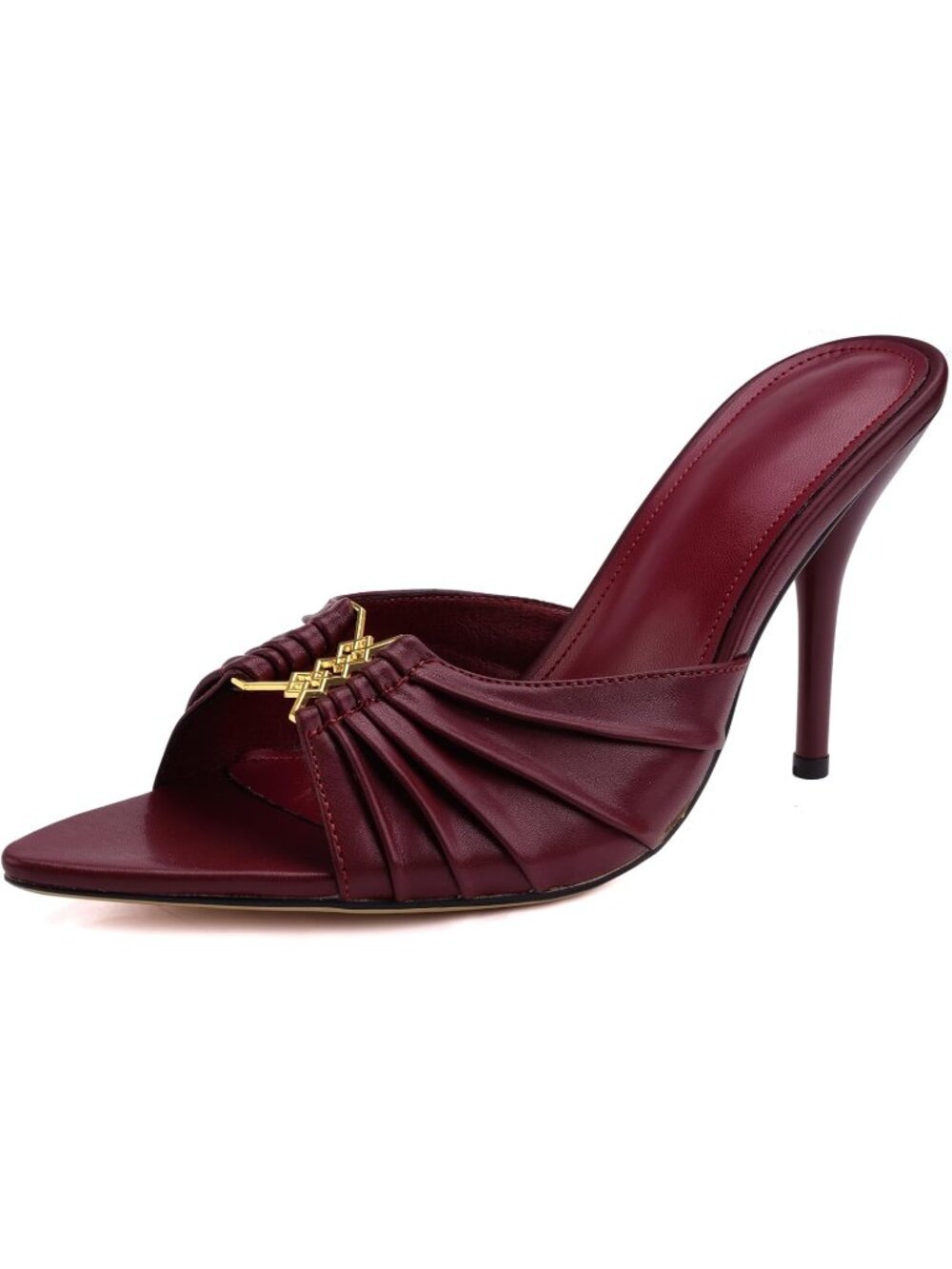 Women's Burgundy Pointed Toe Stiletto Mules 3.7-Inch Slip-On Heeled Party Shoes